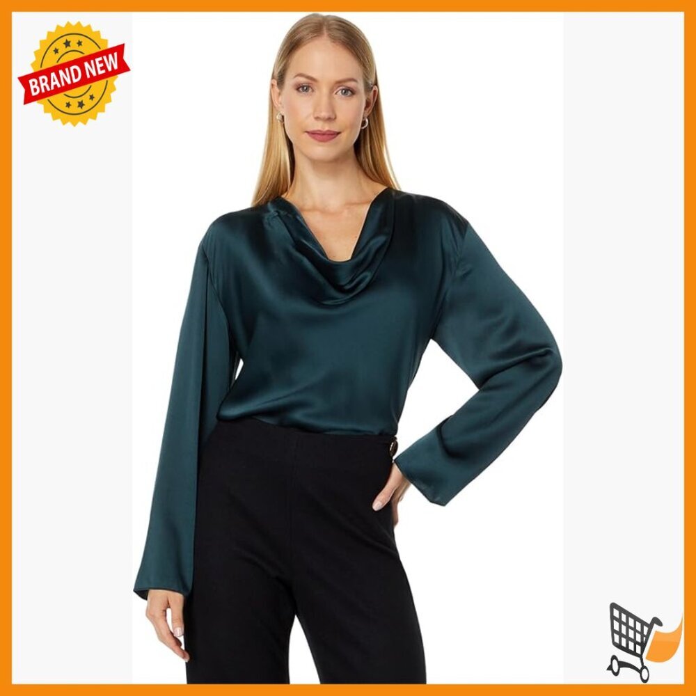 Silk Cowl Neck Long Sleeve Blouse, Pull On Closure, Elegant Drape